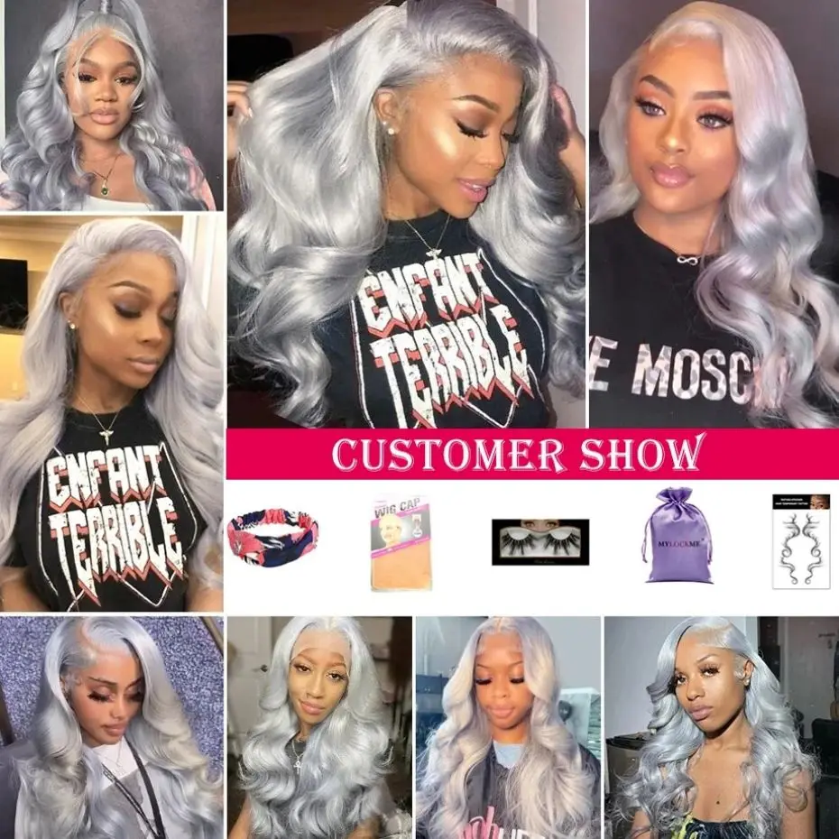 Silver Grey Body Wave Lace Front Wig 13x4 13x6 Lace Frontal Human Hair Wigs Transparent Brazilian Hair Colored Wigs For Women