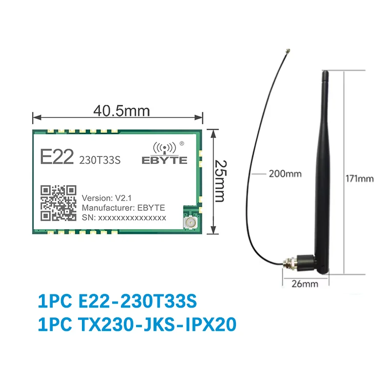 230MHz Lora RF SMD Wireless Module CDSENET E22-230T33S 33dbm With Antenna Long Distance 12km LBT RSSI PA+ LNA Air Wake Up