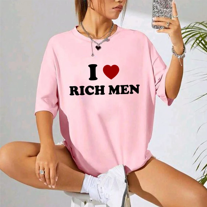 I Love Rich Man Vintage Street Women 2000s Y2k Clothes Aesthetic Summer T-Shirt Streetwear Harajuku Letter Graphic Print T-Shirt