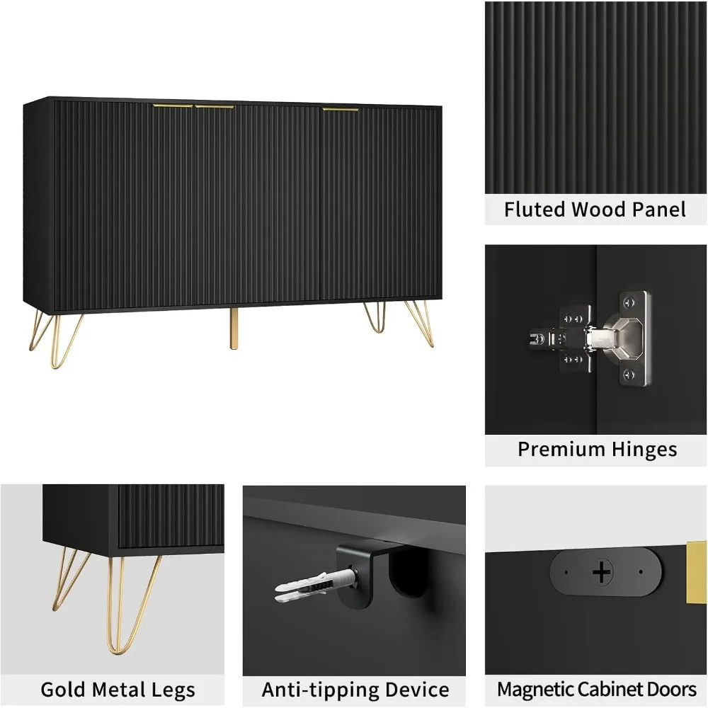 Aufbewahrungsschrank mit 3 Türen, Sideboard-Buffetschrank mit Stauraum, Kaffee-Barschrank mit Metallbeinen und verstellbarem Regal für