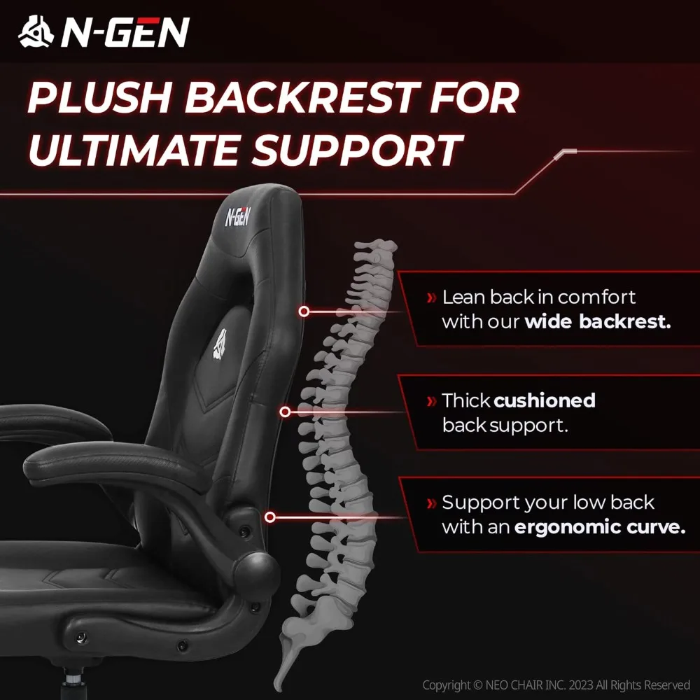 Video Gaming Computer Chair Ergonomic Office Chair Desk Chair with Lumbar Support Flip Up Arms Adjustable Height Swivel