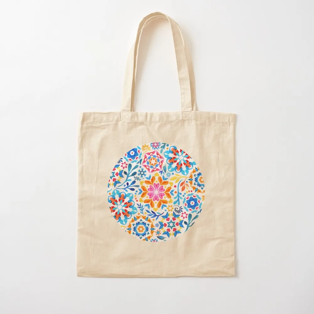 Watercolor Kaleidoscope Floral - brights Tote Bag Shopping bags eco bag folding Big bag