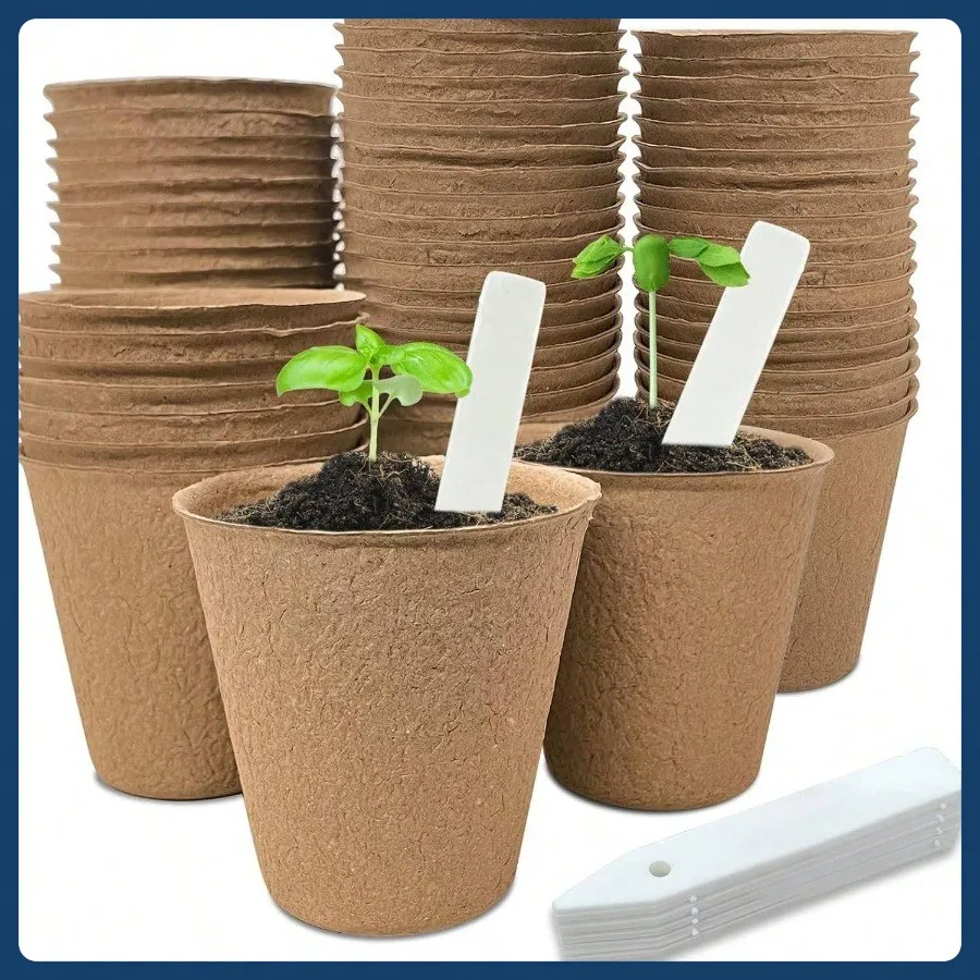 

40 Pieces 3.15 Inch Peat Pots - Friendly Round Plant Seedling Starter Kit, Seed Germination Tray with 10 Plant Labels