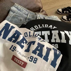 Maglietta a maniche corte con stampa alfabeto gotico uomo donna estate Top Oversize abbigliamento donna camicia femminile Goth Harajuku Y2k vestiti