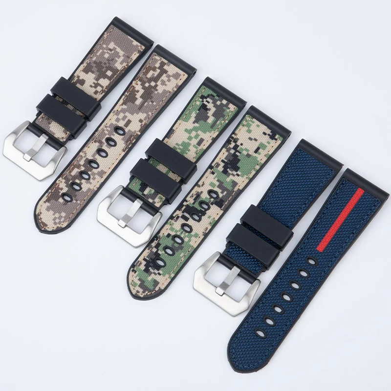 

26-22mm Canvas Rubber Bracelet Watchbands Camo Watch Band For Brand Garmin Diesel JEEP Panerai Luminor Diesel Wrist Band Brand