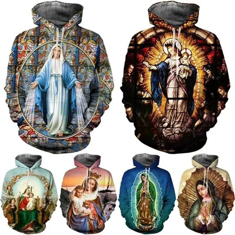 New Fashion 3D Hoodies Blessed Virgin Mary&Jesus Print Faith Love Hope MenWomen Casual Hoodies Long Sleeve Hoodies Sweatshirt