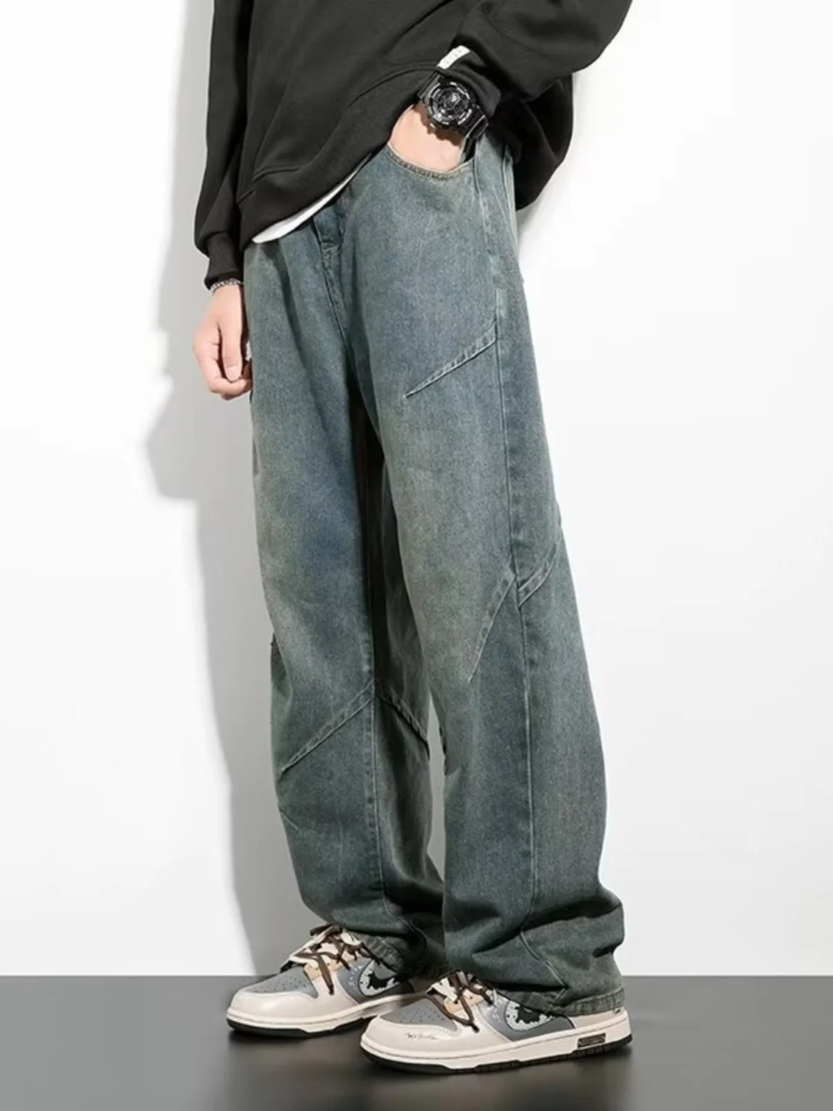 

Loose Straight Leg Men's Jeans High Street Casual Wear Zipper Wear Resistant Youth Fashion Spring Summer New Arrival