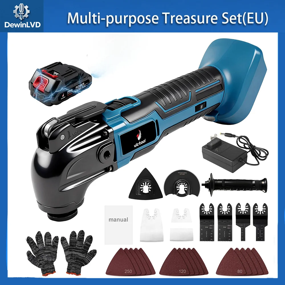 

DewinLVD Cordless Oscillating Multi-Tool Set 6-Speed with Quick-Change for Cutting Sanding Grouting Wood/Metal/Tile 5pcs Blades