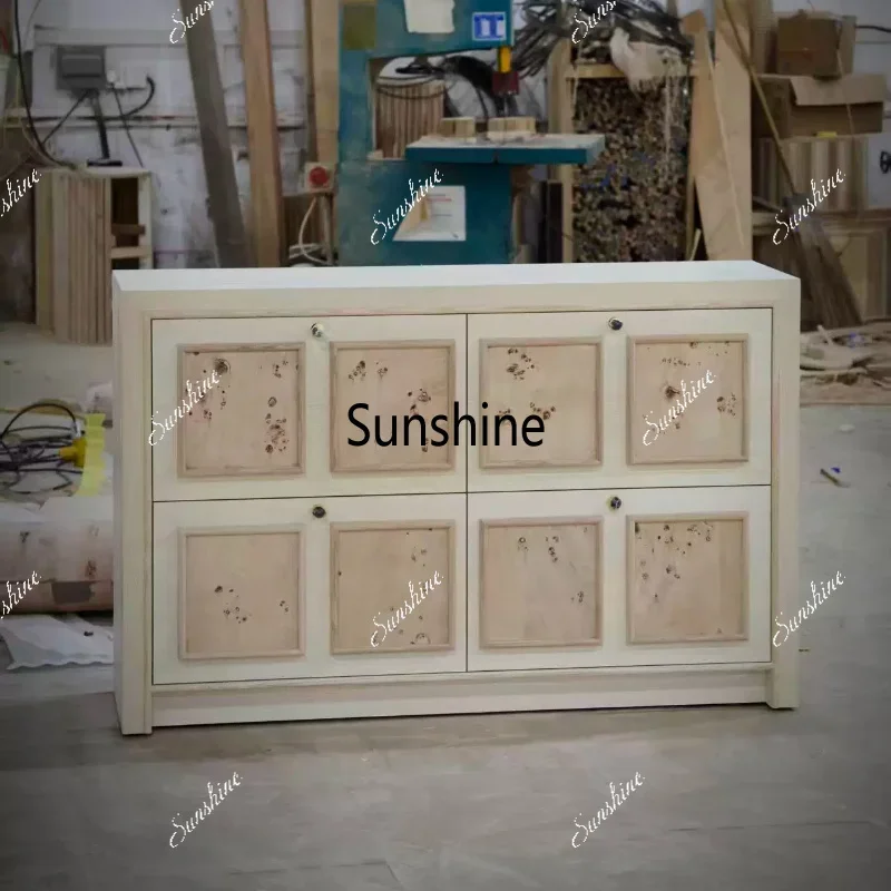 Simple wind four chest cabinet retro solid wood drawer cabinet bedroom wall storage cabinetTJ