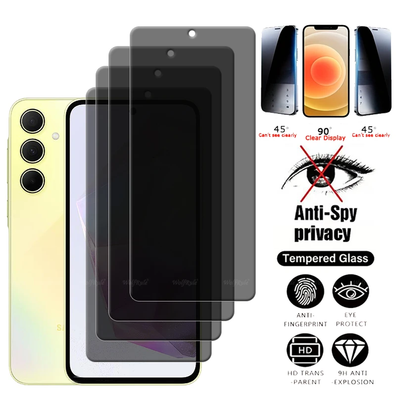 4Pcs For Samsung A35 Glass Samsung Galaxy A35 A 35 Tempered Glass HD 9H Anti-Spy Cover Glue Privacy Screen Protector Samsung A35