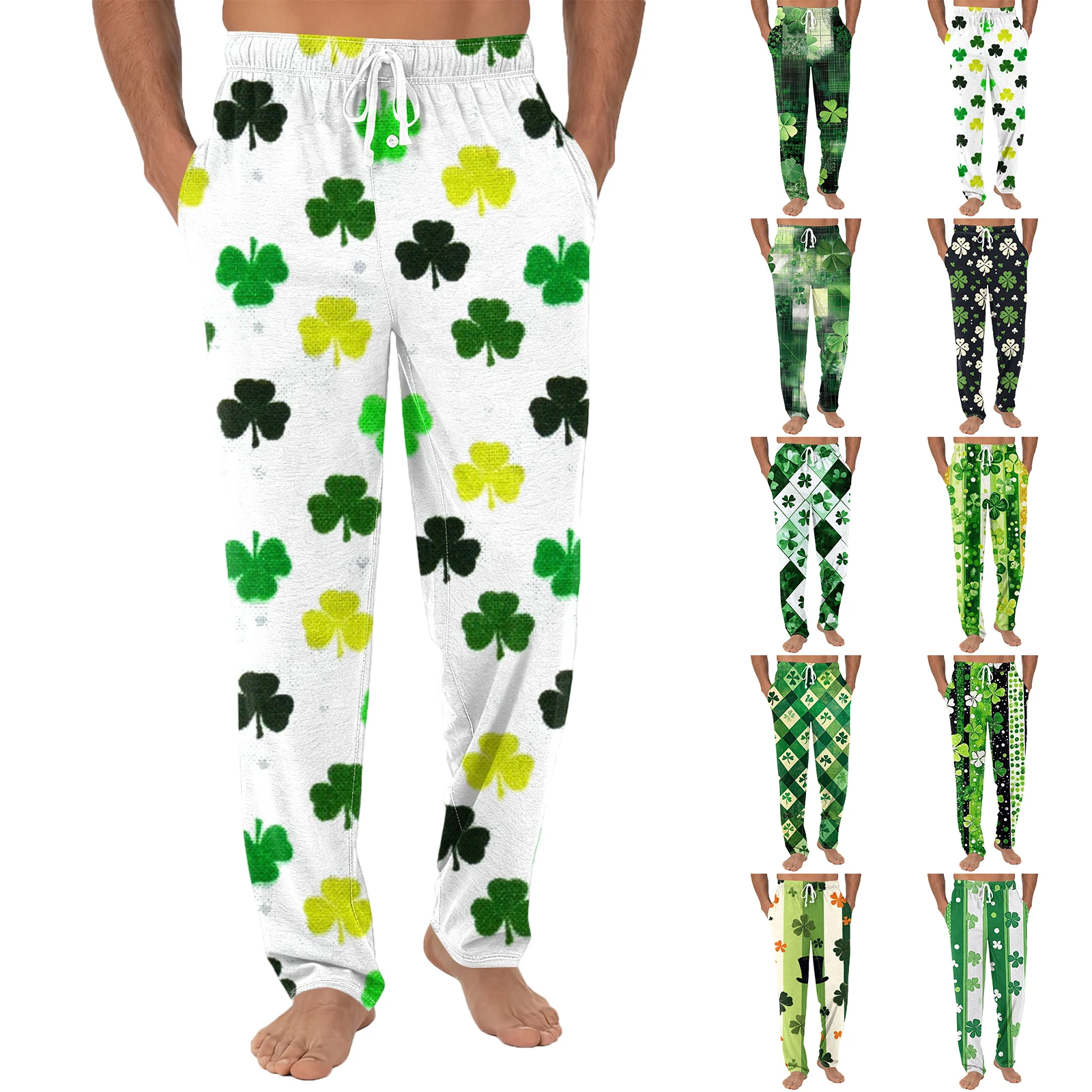 

Men's Pajama Pants St Patricks Day Green Pajama Soft Elastic Waist Pajama Pants Autumn Winter Pajama Pants Home Sleep Pants