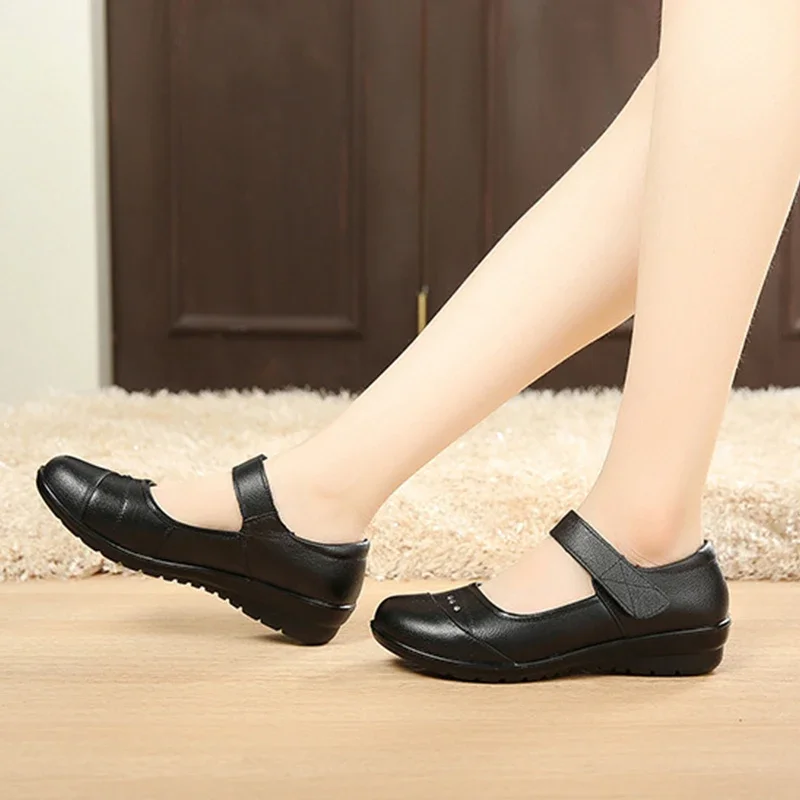 Leather Women Mary Jane shoes ankle strap round toe slip on breathable comfortable office career party work dress shoes