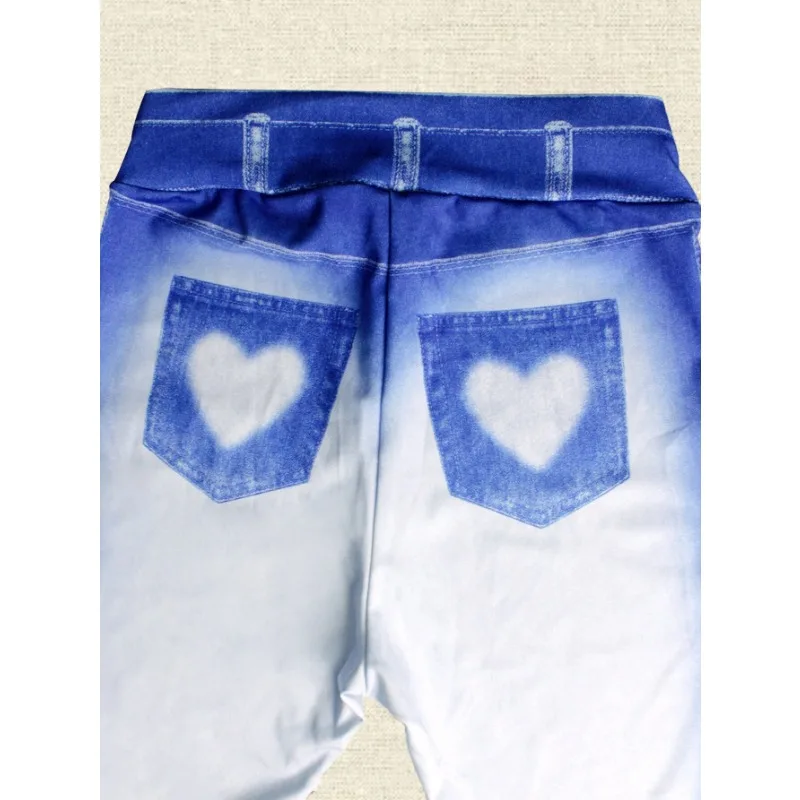 Kobiety uwielbiają fałszywe legginsy z kieszeniami i nadrukiem wysokiej talii rozciągliwe legginsy dżinsowe modne codzienne spodnie ołówkowe joga Fitness wąskie legginsy