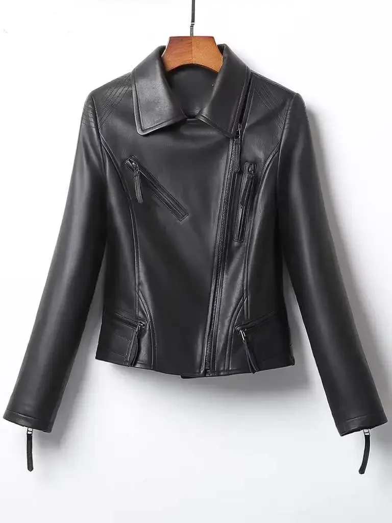 Tcyeek – veste courte en cuir véritable pour femme, manteau fin en peau de mouton pour moto, printemps 2023