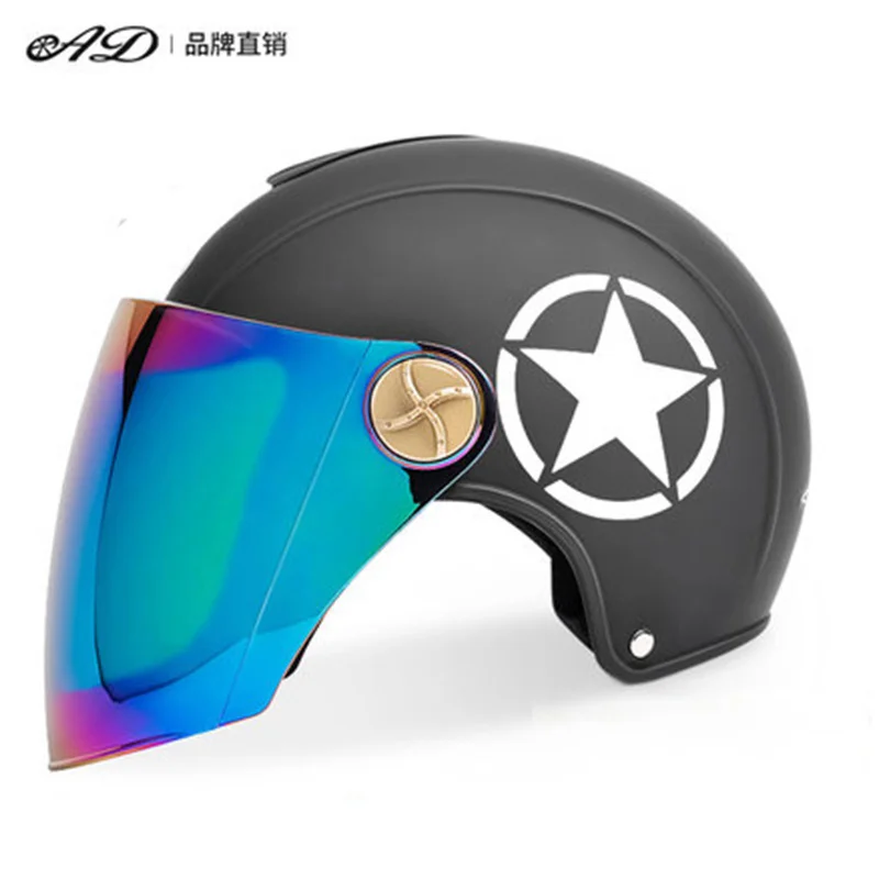 

AD Electric Bike Helmet Men's and Women's Cute Cartoon Half Helmet Four Seasons Universal Helmet Colorful Lenses