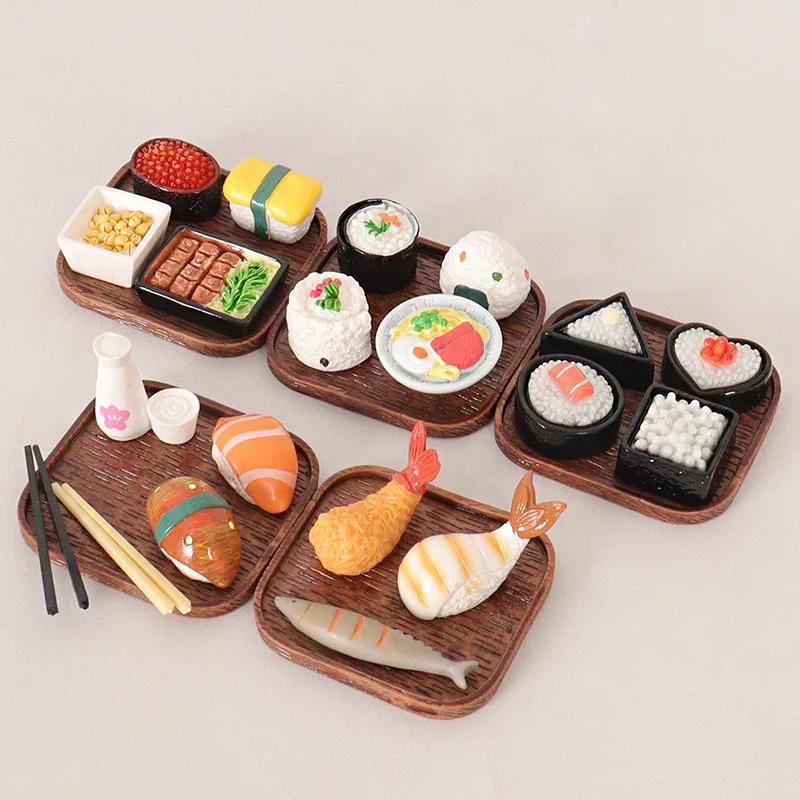 1set Dollhouse Japanese-Style Sushi Tray with Chopsticks Model Miniature DIY Decorative Food Toy Doll Accessory Decoration