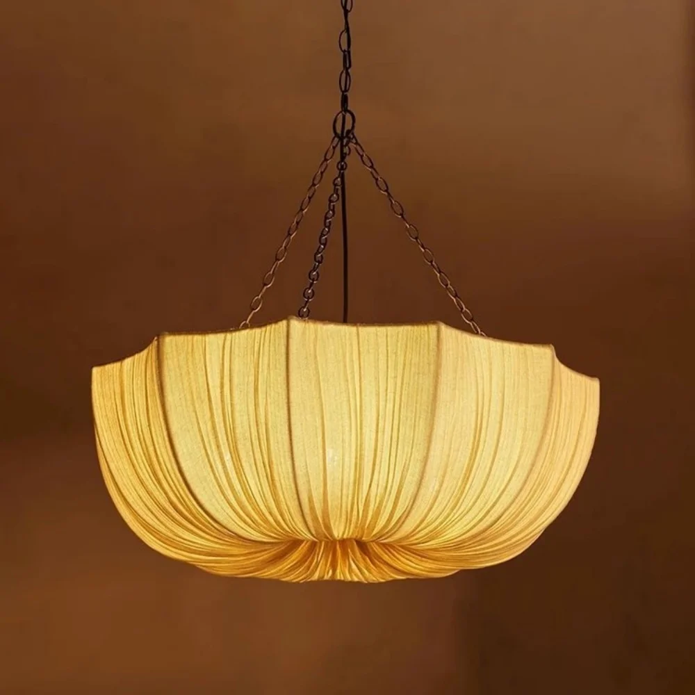 Nordic Fabric  Pendant Light Minimalist Wabi Sabi Retro Iron Chain Pendant Lamp Japanese Living Dining Room Bedroom Chandelier image 6