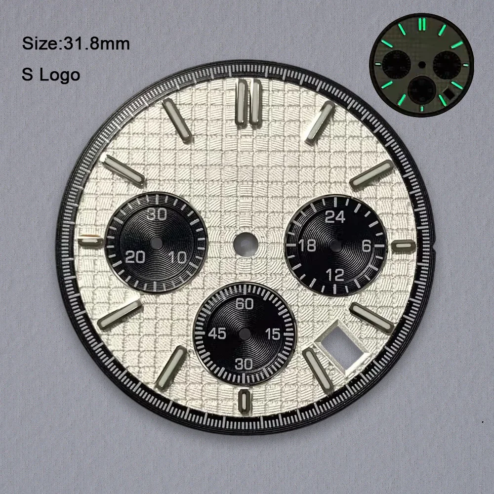 新しい 31.8 ミリメートル S ロゴダイヤル VK63 クォーツムーブメントに適したグリーン発光高品質オークダイヤル時計修正アクセサリー