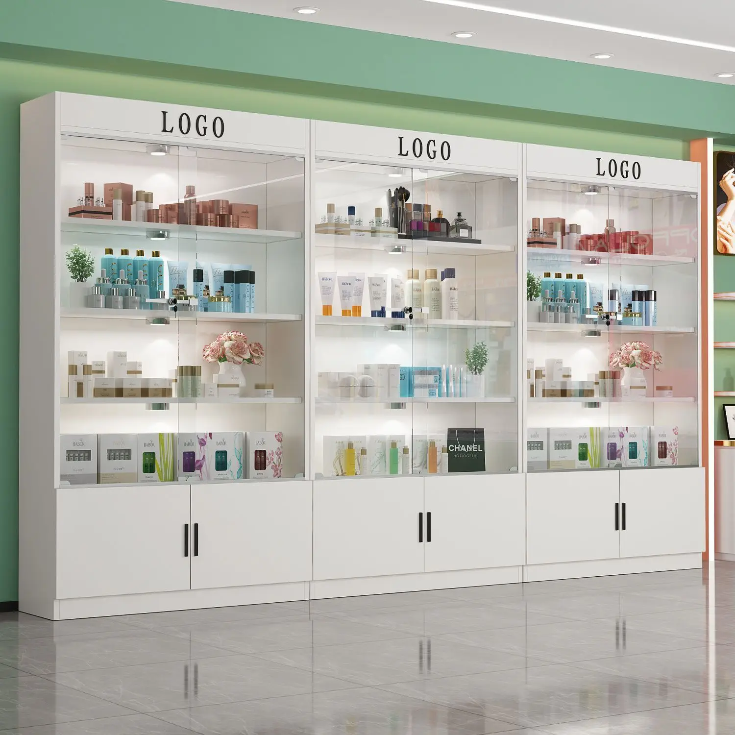 Glass display cabinet Commercial display cabinet with lock Beauty salon Gift cabinet Glass door Products Cosmetics display conta