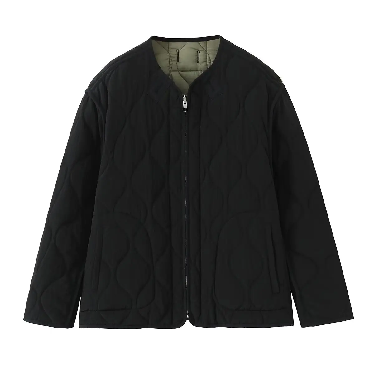 

DiYiG ЖЕНЩИНА 2025 Осенняя новая модная двусторонняя стеганая куртка с длинными рукавами и хлопковой подкладкой, пальто на молнии, верхняя одежда Mujer