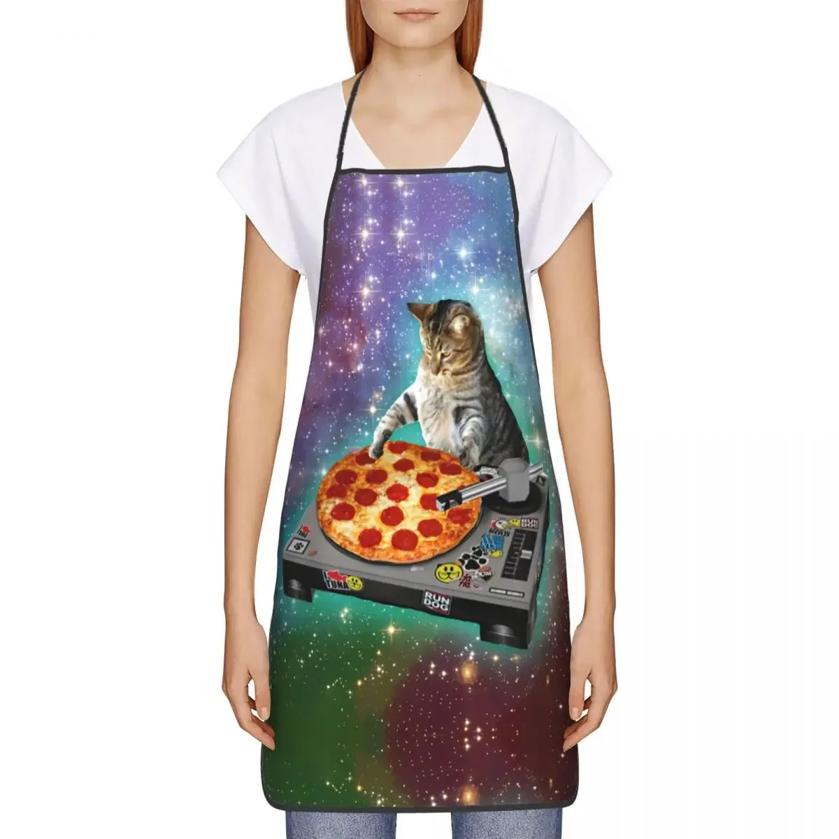 Hipster DJ Cat Pizza Bib Apron Men Women Unisex Kitchen Chef Food Funny Creative Tablier Cuisine for Cooking Baking Gardening