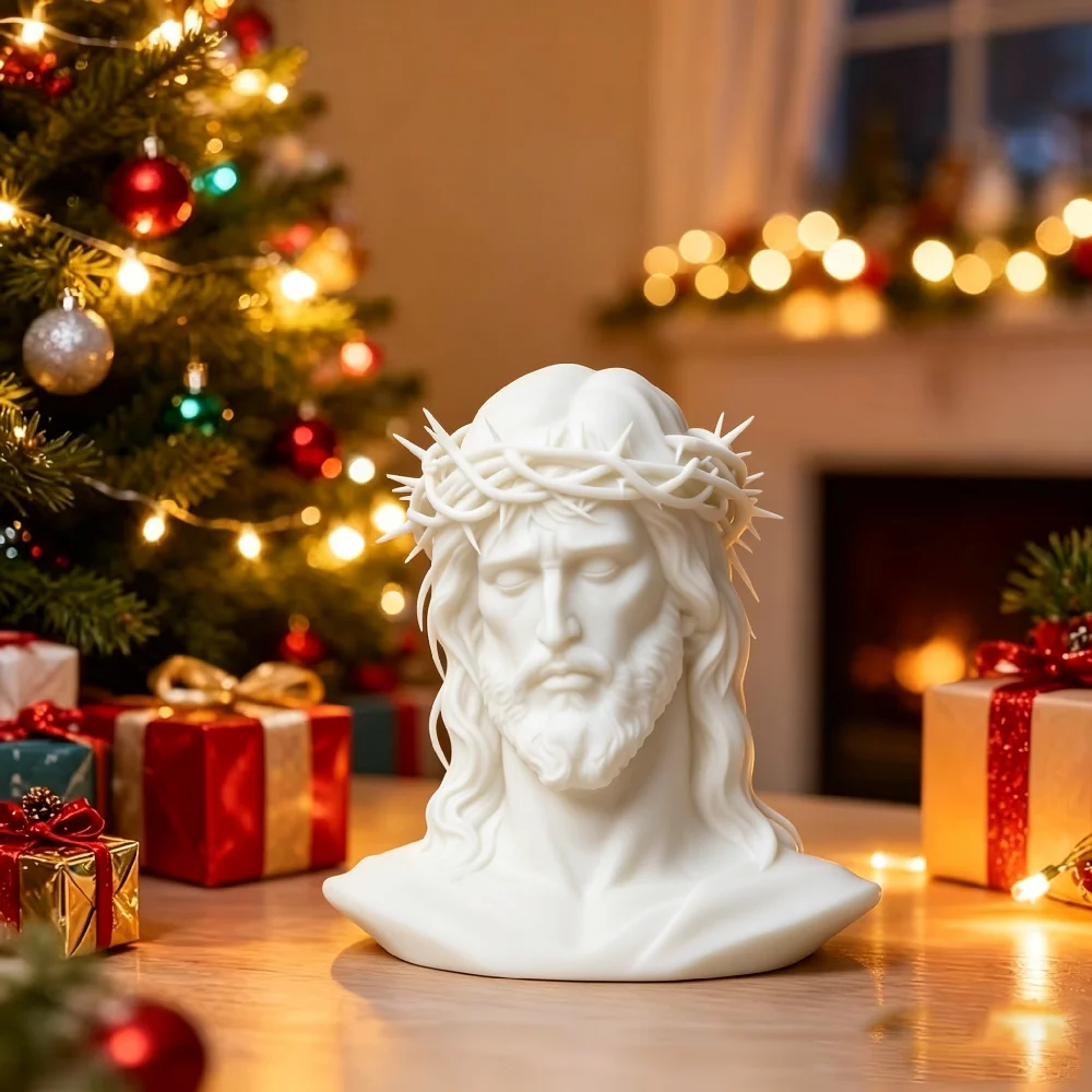 Jesus Christ Bust Statue Crown of Thorns Christian Sculpture Catholic Religious Figurine Church Home Altar Decor 3D Printed