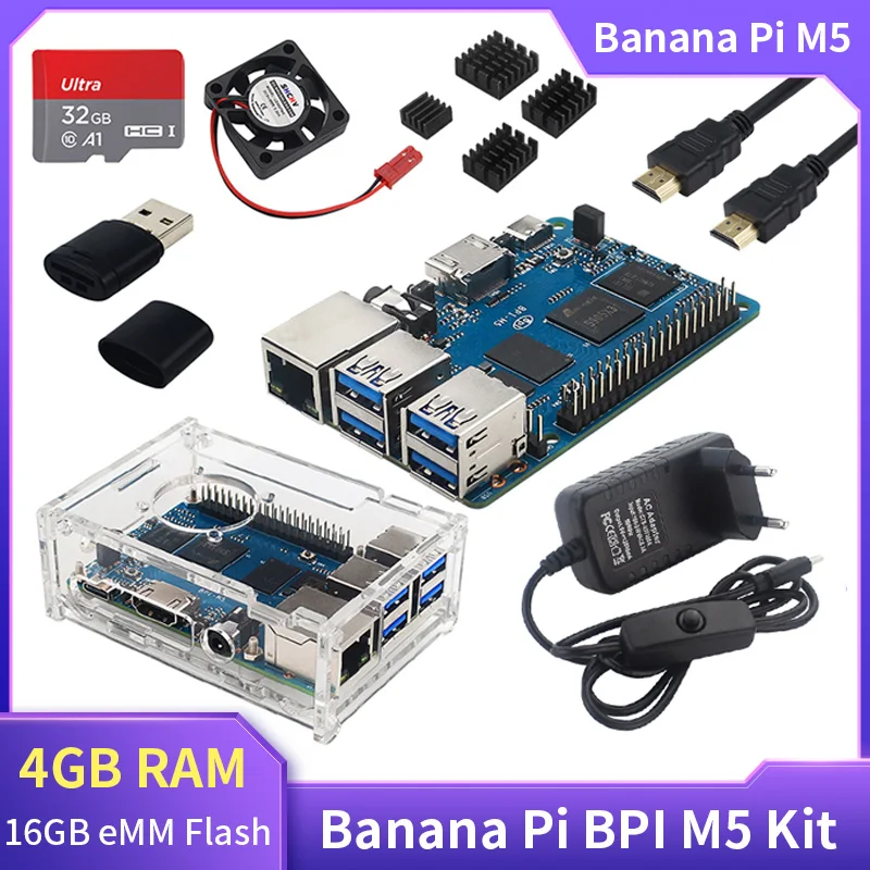 Banana Pi BPI M5 New Generation Single Board Computer Amlogic S905X3 Chip Design 4GB RAM 16GB eMMC with 4 USB 3.0 Ports