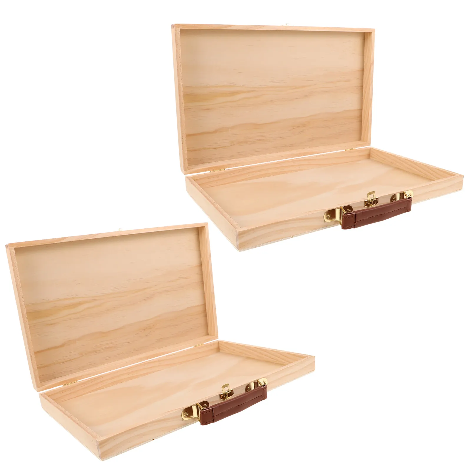 2Pcs Compact Wood Painting Tool Box Natural Finish Portable Oil Painting Organizer with Multiple Compartments for Brushes