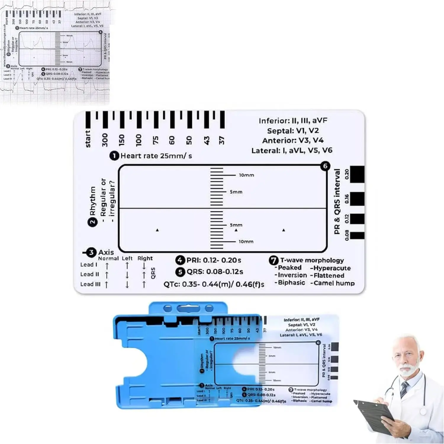 New 7 Step Ecg Ruler Plastic Ruler Card For Ecg/ekg Interpretation Portable Pocket Ecg Ekg Guide With Sheath Emergency Tool