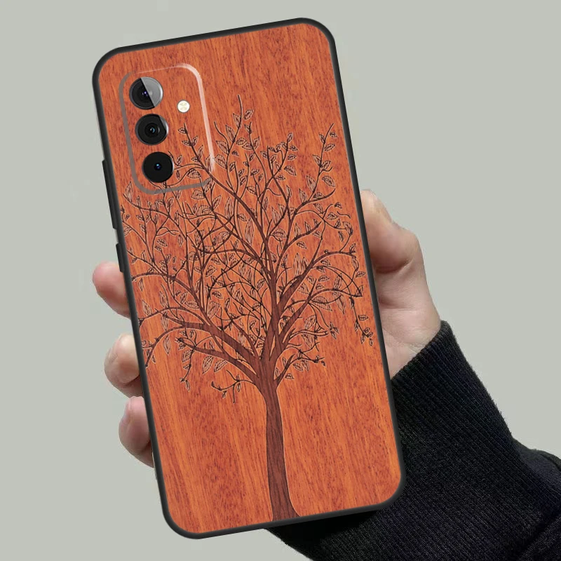 Natural Bamboo Wood Animal Print Case For Samsung Galaxy A53 A33 A23 A13 A52 A32 A22 A12 A51 A71 A14 A24 A34 A54 A52S Coque