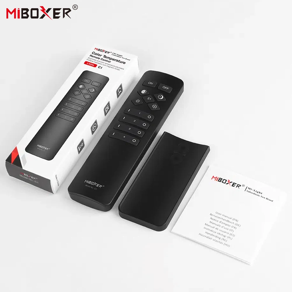 

Miboxer C1 2,4 ГГц 4-зонный цветовая температура RF пульт дистанционного управления беспроводная регулируемая яркость контроллер лампы или световой ленты