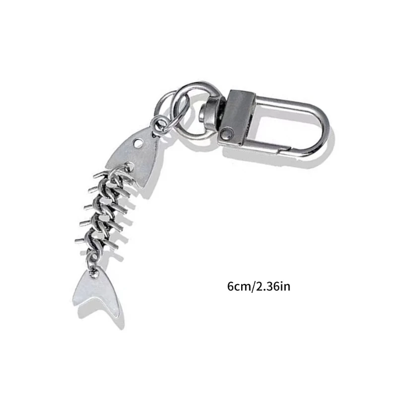 Simple Metal Fishbone Charm Keychain Unique Hanging Ornament Keyring Fashion Pendants for Purse Bag Backpack Handbag