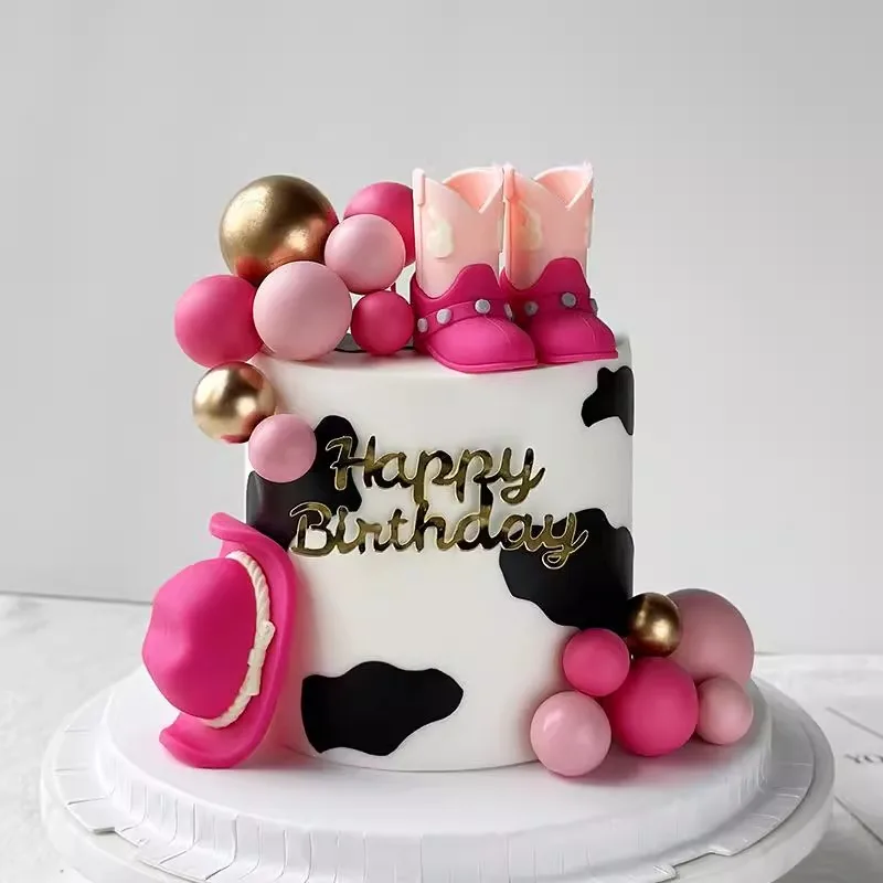 Western Cowboy Theme Cake Topper Brown Cowboy Hat Boot Balls for Kids Birthday Baby Shower Party Cake Decoration Supplies view 6