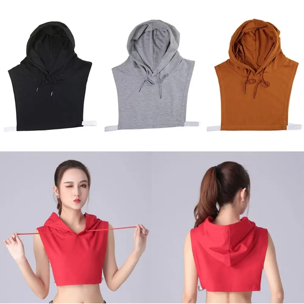 Lapel Blouse Top Detachable Hooded Fake Collar Solid Color Soft Detachable Hooded Warm Half Shirt Women