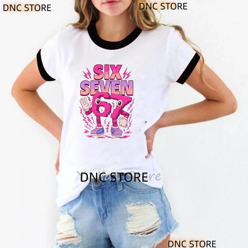 ستة سبعة الإيطالية Brainrot 6 7 الجرافيك تي شيرت مطبوع المرأة موضة Harajuku في سن المراهقة طالب الفتيات التي شيرت الصيف قميص غير رسمي بلايز #3
