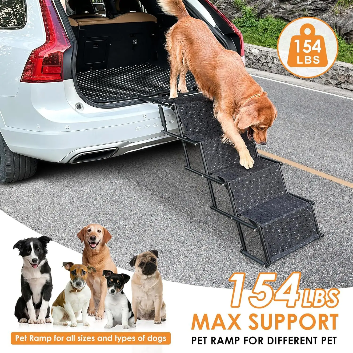 Car Pet Assisted Ladder Dog Boarding Ladder Pedal Large Dog Steps Ramp Folding Portable Stairs for Suv Truck All Car Accessories