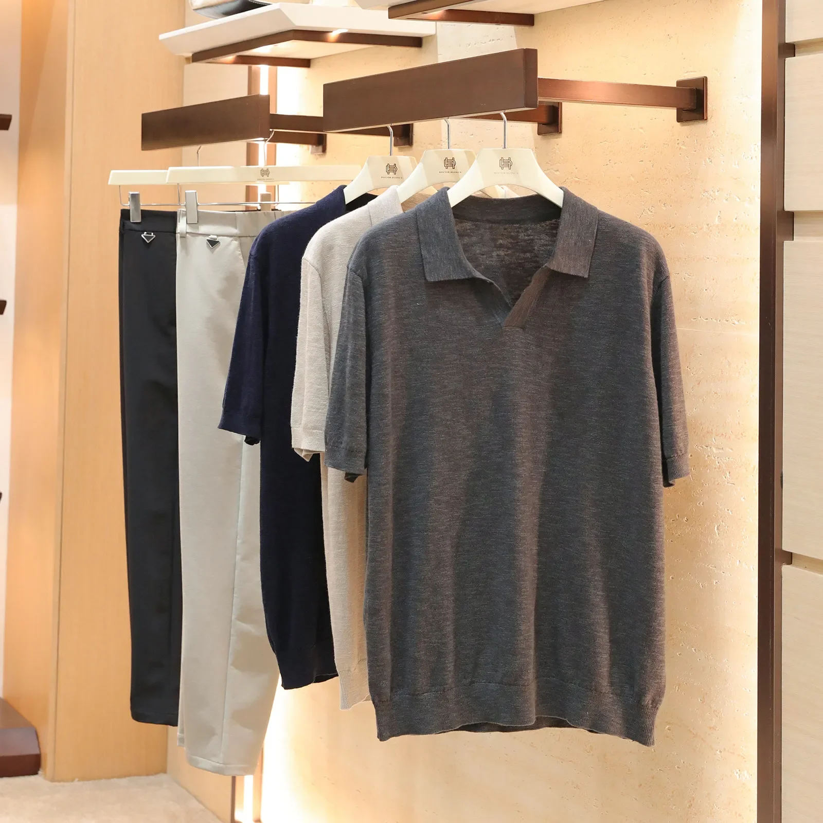 26 summer new high-end business leisure natural bamboo hemp cotton seagull neck knitted POLO shirt