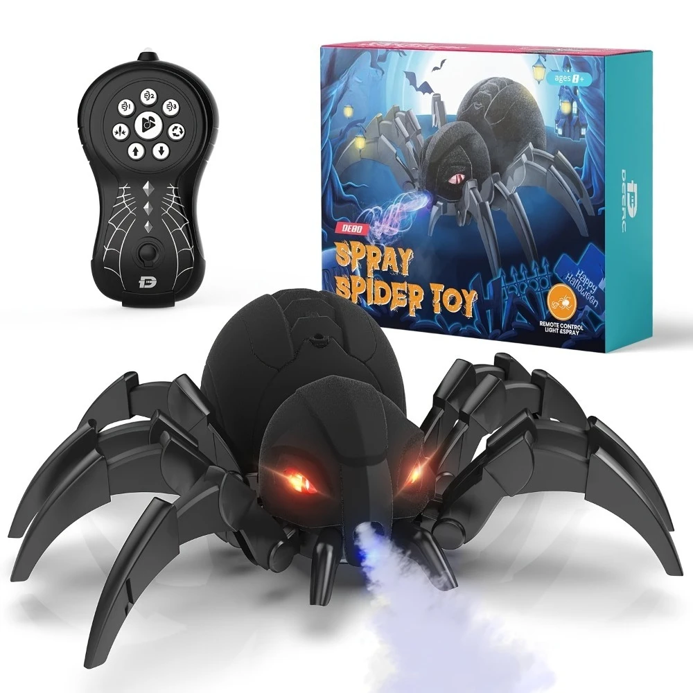 

Wireless Remote RC Moving Music Effect Tarantula Toy, Electric Spider Robot with Spray and Lights Halloween Easter Toys for Kids