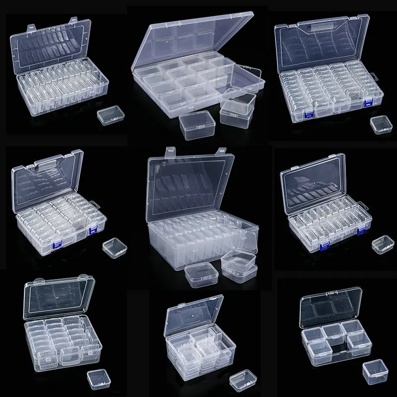 Plastikowe pudełko z organizerem Małe etui z organizerem na koraliki Mini przezroczysty pojemnik do przechowywania koralików z pokrywką na zawiasach do samodzielnego montażu biżuterii