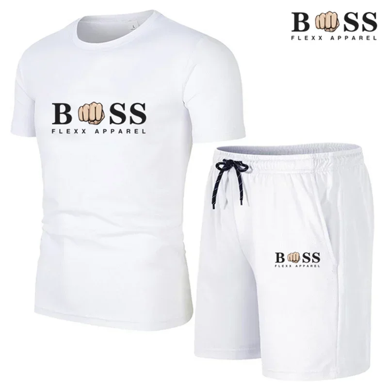 2025 New Men's Fitness Fashion Set Men's casual sportswear set Quick drying sportswear Short sleeved T-shirt+shorts 2-piece set