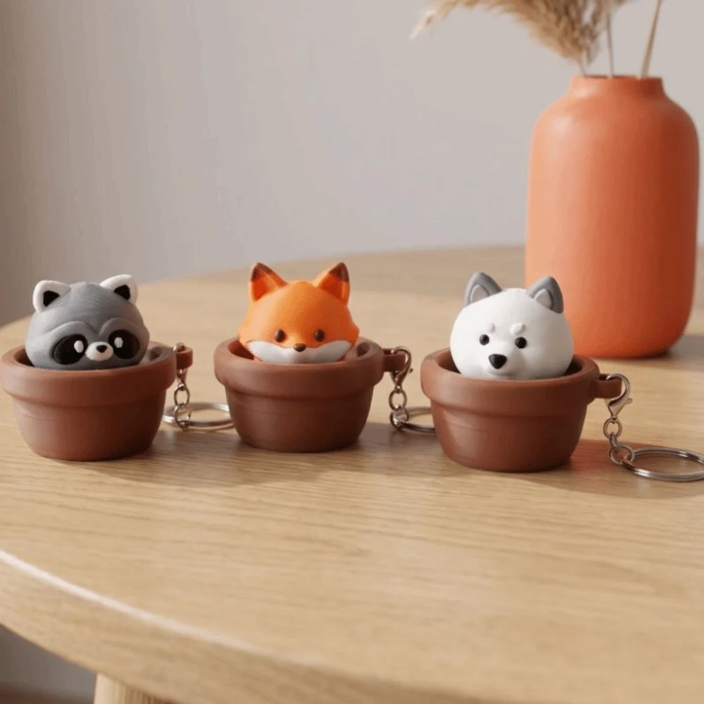 3D Printed Keycap Clicker Pendant Button Press Key Ring Keyboard Fidgets Keychain Duck Panda Dog Lucky Cat Key Chain Bag Charm