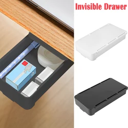 Self Stick Pencil Tray Under Hidden Desk Drawer Storage Box Sundries Cosmetics Stationery Organizer Holder for Home Office