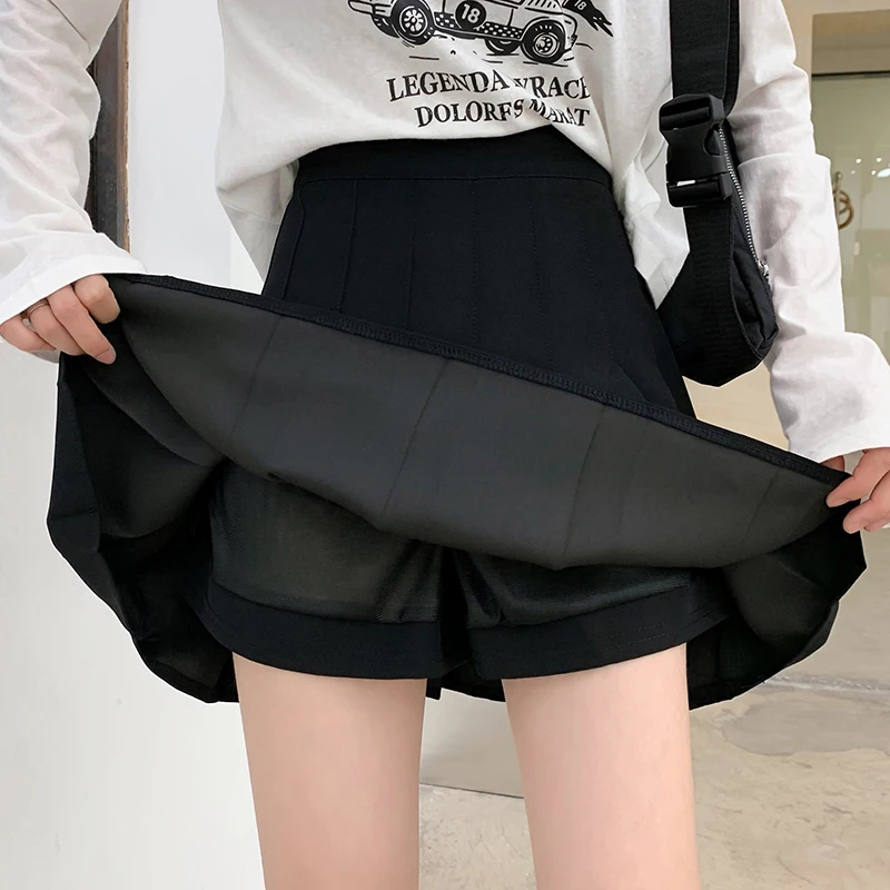 

Women Black High Waisted Skirt Pants A-Line Pleated Spring Fall Casual Versatile Mini Length Workwear Street Fashion
