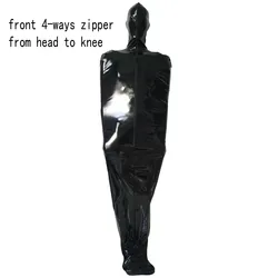 Pvc faux leather black mummy bodysuit Spandex Sleeping Bag Zentai Catsuits with inner sleeves cosplay Fancy Dress 4-ways zipper