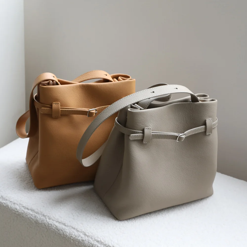 

FIRMRANCH модная женская дорожная сумка-ведро из воловьей кожи с верхним слоем, большая вместительная сумка, простой однотонный кошелек