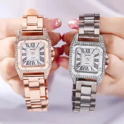 Damenmode quadratische Uhren Marke Damen Quarz Armbanduhr klassische Silber einfache Femme Stahlband Uhr Zegarek Damski