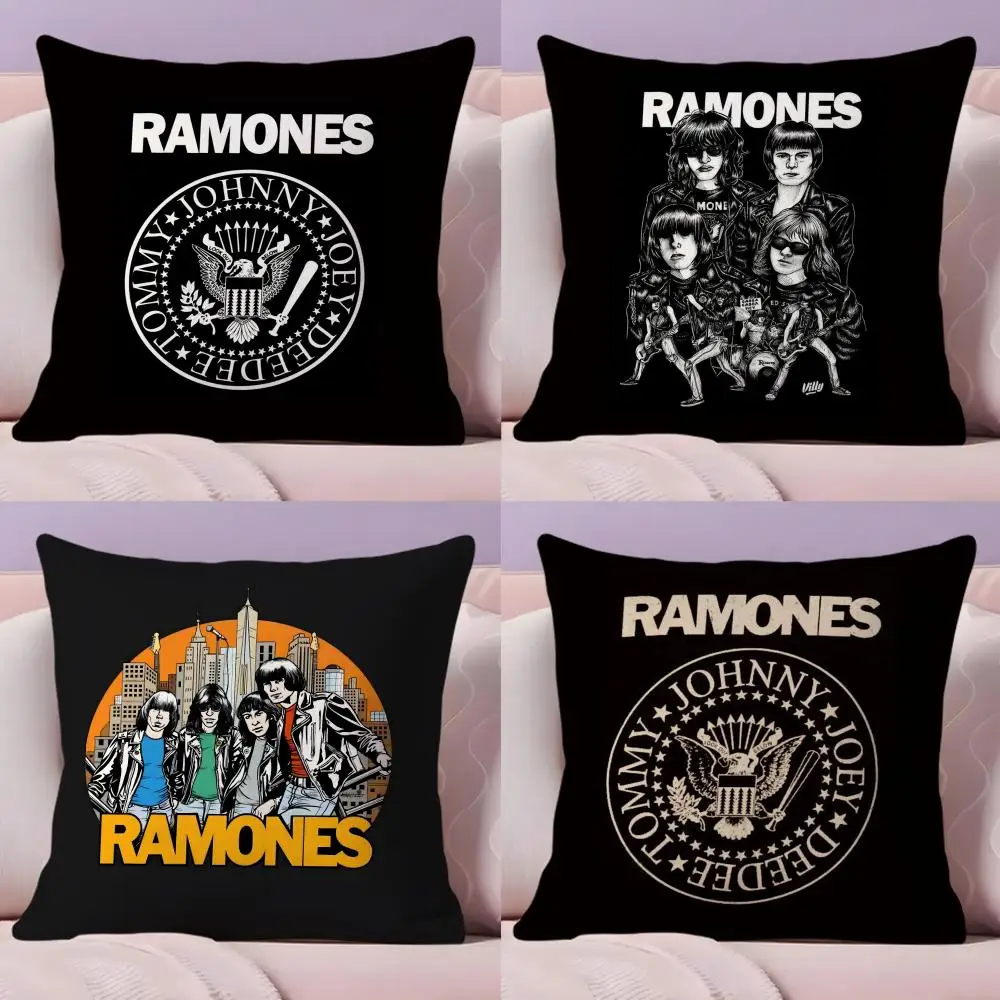 Funda de cojín Rock R-Ramones, funda de almohada corta de felpa con estampado de doble cara, lavable a máquina para el hogar, cálida funda de almohada de invierno