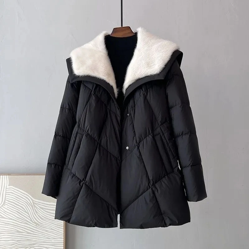 Womens Down Jacket Faux Fur Collar Winter Jacket Thicken Fashion White Duck Down Coat Female Korean Casual Warm Parkas