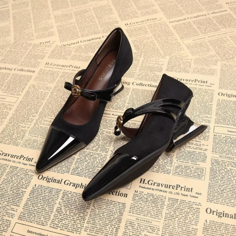 

Wedge French Pointed Toe High Heels Women 2026 Spring Temperament Versatile Mary Jane Single Shoes