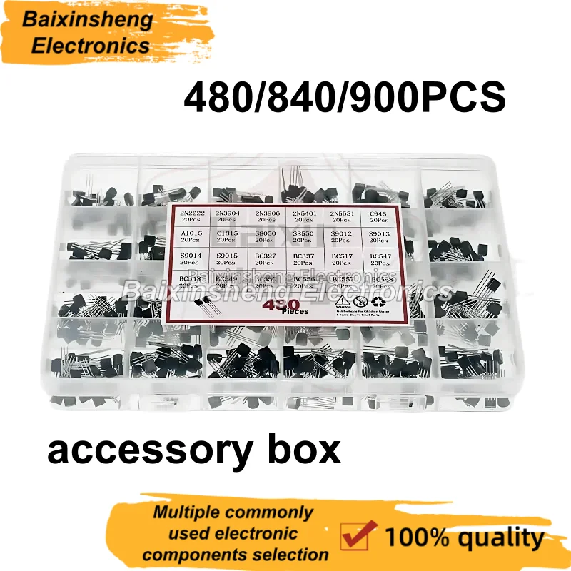 480/840/900PCS TO-92 Transistor Kit Assortment Box BC547 BC327 BC337 2N2222 3904 3906 C945 S8050 S8550 Set Electronics Kit